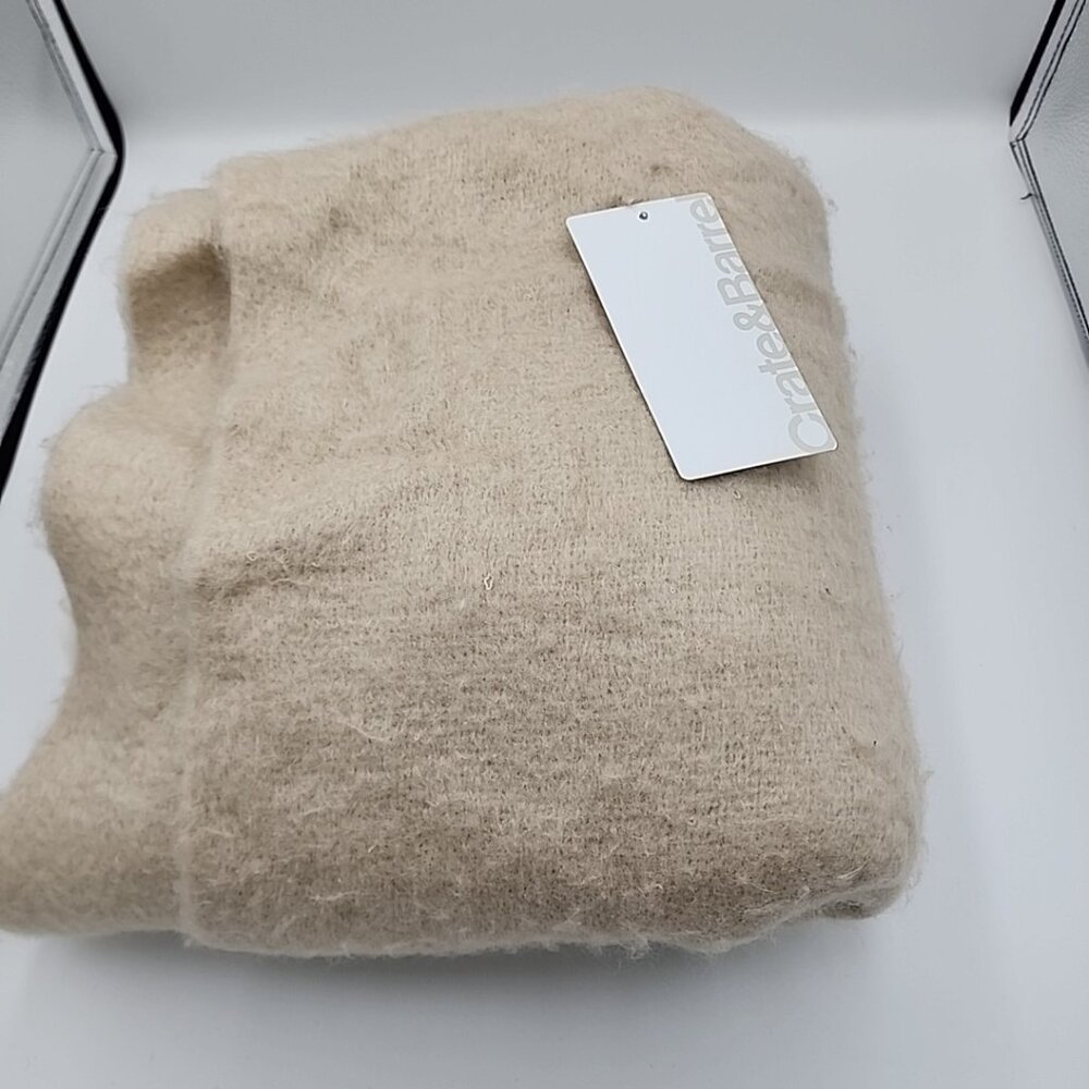 NWT crate and barrel Loren Swan Soft Throw 40x70" Tan Fringe